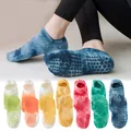 3 Pair Non Slip Yoga Grip Socks For Women Tie-dye Color Anklet Anti-Skid Pilates Barre Trampoline