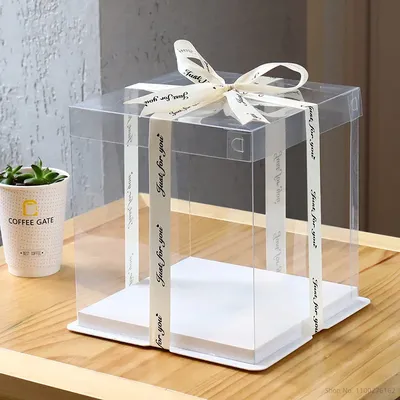 5pcs Large Square Transparent Cake Box Birthday Surprise Gift Baking Packaging Box PVC Plastic Cake