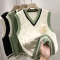 Maglione gilet pullover gilet da donna maglione verde gilet top abbigliamento donna orso maglione