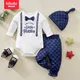 hibobi 3-Piece Set Spring Baby Boy Gentleman Pattern Long-Leg Jumpsuit Comfortable Round Neck