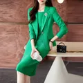 High Quality Autumn Winter Office Ladies Skirt Suit Blazer Black Purple Green Women Business Work