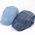 Sun Protection Simple Beret Hat Autumn Winter Adjustable Buckle Unisex Jeans Cap for Travel