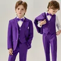 Prince Kids Purple Jakcet Vest Pants Bowtie Piano Party Dress Boys Wedding Ceremony Photograph Suit
