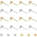 100pcs Ball Post Earrings Stainless Iron Ball Stud Earring Post Ear Stud with Loop and Ear Nuts