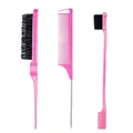 3-Piece Hairstyling Brush Set - Detangling Brush Rat Tail Comb and Edge Brush for Smooth and Shiny