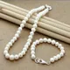 New 8mm Natural Pearl Beaded Chain 925 Silver Clasp Necklace Bracelet Set For Women'S Wedding