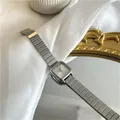 luxury simple square dial silver steel band women lady quartz wrist watch