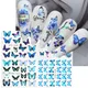 4pcs/Set Butterfly Nail Stickers Spring Watercolor Blue Flowers Manicure Water Transfer Slider Nail