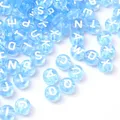 1 Bag Transparent Cornflower Blue Acrylic Beads Horizontal Hole Mixed Letters Flat Round with White