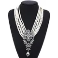 Fashion Multilayer Imitation Pearls Necklace With Crystal Pendants Women Indian Statement Maxi Long