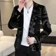 Brand Clothing Luxury Velvet Suit Jacket Men Fashion Bronzing Printed Blazer Masculino Slim Fit