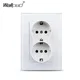 Double EU Wall Electrical Power Sockets White Black Crystal Glass Panel 2 European Russia Outlets
