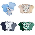 3PCS Baby Multi Color Round Neck Short Sleeve Romper Bodysuits Set Newborn Cute Baby Clothing