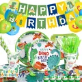 Person Cartoon Dinosaur Disposable Tableware Set Kids Birthday Party Decor Banner Straw Napkin Cup