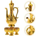 Turkish Coffee Pot Set Vintage Wine Glasses Jug Exquisite Tea Pot Golden Wine Decanter Glasses Altar