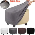 Velvet Round Ottoman Slipcover Elastic Stretch Footstool Protector Plush Storage Stool Ottoman