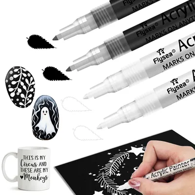 Black&White Paint Pen, Extra Fine Point Acrylic Marker Pens for Wood,Rock,Plastic,Glass,Stone,Metal,Canvas,Ceramic, Opaque Ink