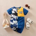 Summer Neonatal Boys And Girls Camouflage Yellow And Blue Color Mixing Truck Print Comfortable Baby