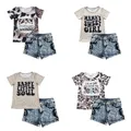 All'ingrosso Toddler Baby Girl Leopard Outfit Summer maniche corte Shirt Tee Denim Shorts bambini