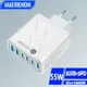 Multiple 6 Ports Phone Charger KR Korean USB PD 55W Fast Charging QC3.0 Type C Mobile Phone High