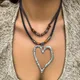 Ethnic Adjustable Long Rope Chain With Large Love Heart Pendant Choker Necklace Women Exaggerated