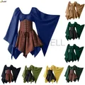 Medieval Cos Corset Dress Renaissance Fairy Elf Robin Hood Cosplay Costumes Halloween Women Flare