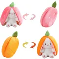 18cm Creative Funny Doll Carrot Rabbit Plush Toy Stuffed Soft Hiding in Strawberry Bunny Bag Toys