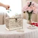 Wooden Wedding Gifts Card Boxes With Lock Mr&Mrs Couple Flower Pattern Envelope Sign Cards Wood Box