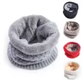 Women Men Knitted Neck Scarves Winter Warm Thick Fleece Inside Wool Collar Ring Scarf Elastic Knit