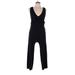Trafaluc by Zara Jumpsuit V-Neck Sleeveless: Black Print Jumpsuits - Women's Size Large