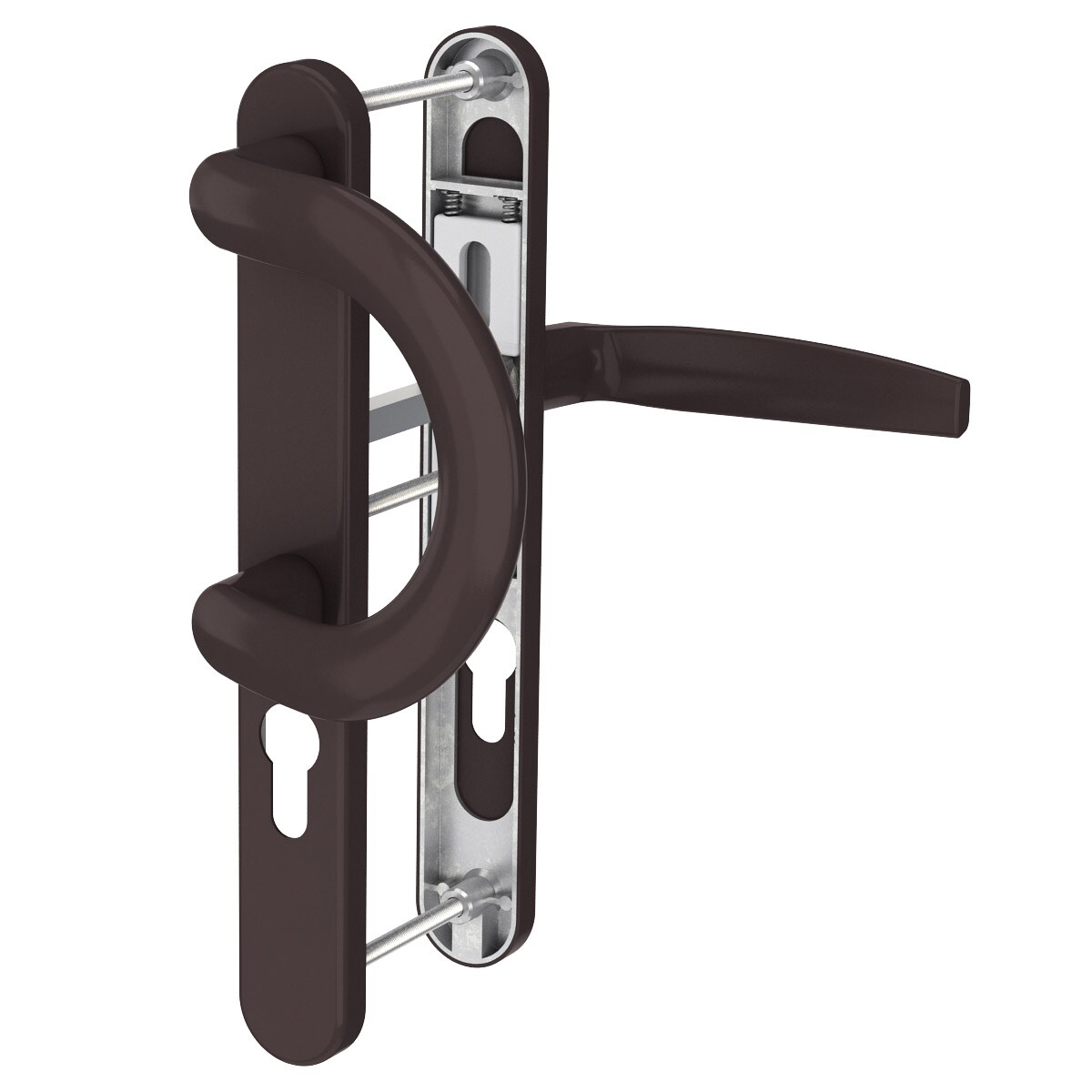 MS Beschläge Langschild Schmalrahmengarnitur 92mm Braun Bügelgriff/Drücker TS 55-70mm Image