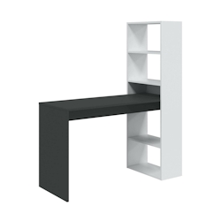 Dmora Schreibtisch Denton, Wendeschreibtisch mit Bücherregal mit 5 Böden, Studier- oder Bürotisch für PC-Buchhalter, 120x53h144 cm, Weiß und Anthrazit Image