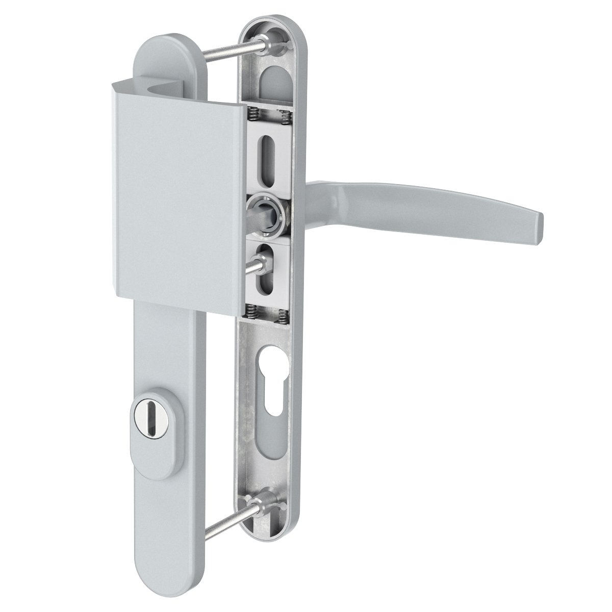 MS Beschläge Silberne Schmalrahmengarnitur 72mm PZ Kernziehschutz Stossgriff/Drücker 71-86mm Image