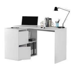 Dmora Schreibtisch Milwaukee, Modularer Schreibtisch mit Regal, Arbeits- oder Bürotisch mit mehreren Positionen und Eckmontage, 152x49h74 cm, Weiß Image