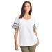 Plus Size Women's Eyelet Scoop-Neck Tee by Jessica London in White Medallion Embroidery (Size 2X)