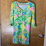 Lilly Pulitzer Dresses | Lilly Pulitzer Women's Multicolored Tropical Floral 3/4 Sleeve Mini Sheath Dress | Color: Blue/Green | Size: Xs