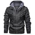 Mens Hooded Faux Leather Jacket Outerwear Locomotive Standing Collar Slim Jacket Casual Zip Long Sleeve Jacket with Pockets (Color : Black, Size : Lifelong-Medium)