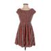 Hem & Thread Casual Dress - Mini Scoop Neck Short sleeves: Brown Print Dresses - Women's Size Small