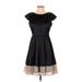 Yellow Star Casual Dress - A-Line: Black Damask Dresses - Women's Size Small