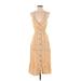 Indigo Rein Casual Dress - Midi V-Neck Sleeveless: Tan Stripes Dresses - Women's Size X-Small