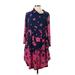 R&B Collection Casual Dress - Mini High Neck 3/4 sleeves: Pink Print Dresses - Women's Size Large