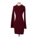 BCBGMAXAZRIA Casual Dress - Sweater Dress High Neck Long sleeves: Burgundy Solid Dresses - Women's Size Small