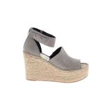 Dolce Vita Wedges: Slip On Platform Boho Chic Gray Print Shoes - Women's Size 8 1/2 - Peep Toe