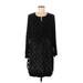 Finley Casual Dress - Mini Keyhole 3/4 sleeves: Black Print Dresses - Women's Size Medium