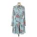 NANETTE Nanette Lepore Casual Dress - Shirtdress: Blue Floral Motif Dresses - Women's Size 10