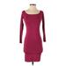Forever 21 Contemporary Casual Dress - Mini Boatneck 3/4 sleeves: Burgundy Solid Dresses - Women's Size Small