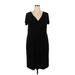 Lane Bryant Casual Dress - Wrap V-Neck Short sleeves: Black Solid Dresses - Women's Size 18 Plus