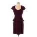 Ann Taylor Casual Dress - Party Scoop Neck Short sleeves: Burgundy Solid Dresses - Women's Size 4