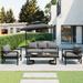 4-Piece Patio Conversation Set with Loveseat, 2 Chairs, Outdoor Steel Frame Sofa Set with Coffee Table and Cushions