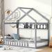 Twin/Full Size Wooden Floor Bed with Storage Shelf,Kids Bed with House Top and Guardrails